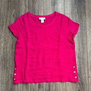 Cynthia Rowley Fuchsia Linen Short Sleeve Top